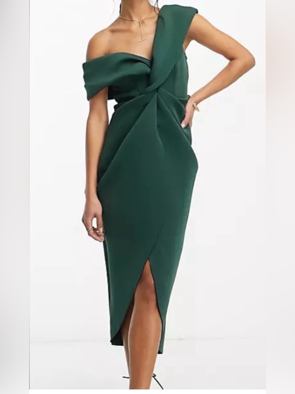 ASOS fallen shoulder Emerald Green Midi Dress size US 4 / Small